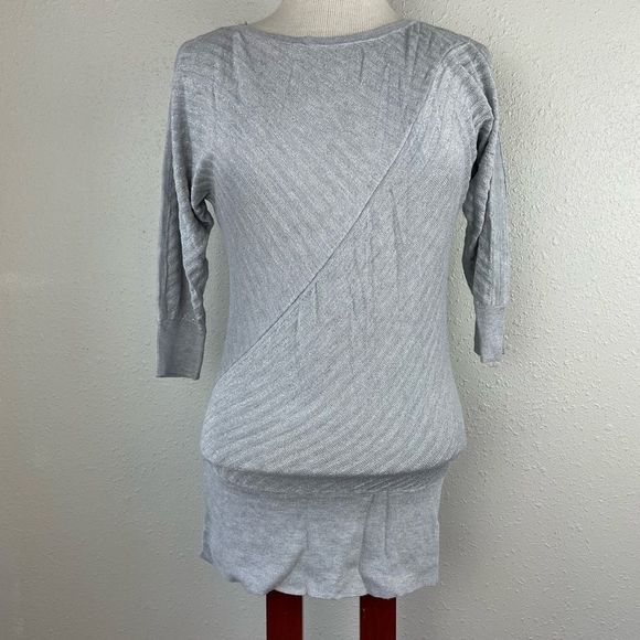 White House Black Market Gray and Metallic Silver Sweater Top Size S EUC - Picture 1 of 7